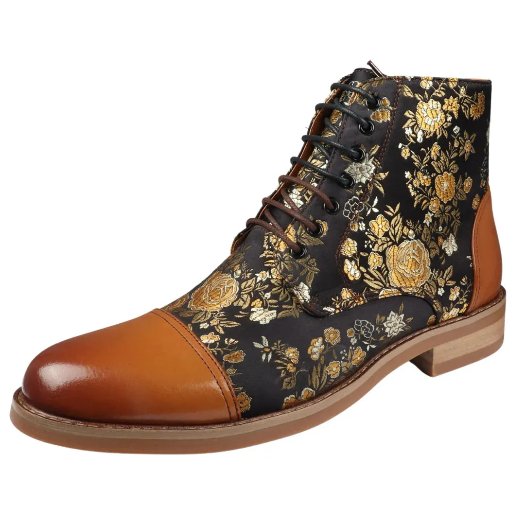 Adam - Men's Floral Print Leather Oxford Ankle Boots