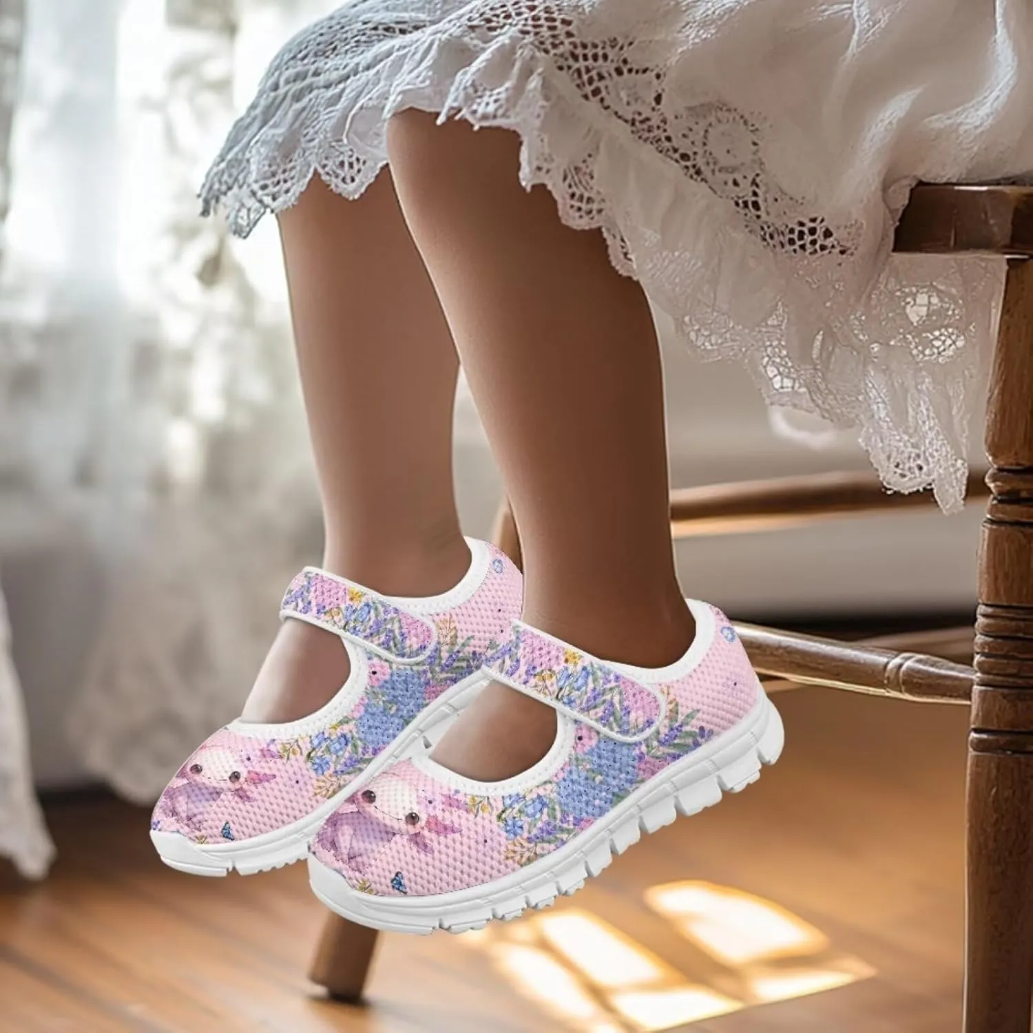 Binienty Girls School Uniform Shoes Mesh Mary Jane Dress Flats Slip on Casual Sneakers
