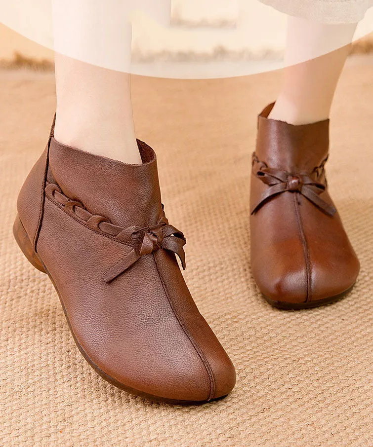 Boutique Bow Cowhide Leather Boots Warm Fleece Ankle BootsLC0513