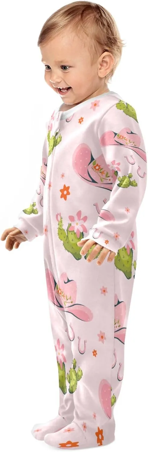Cowboy Hat Cactus Horseshoes Pink Baby Girl Boy Sleeper Newborn Baby Play One Piece Footie Infant Romper, 0-24 Months