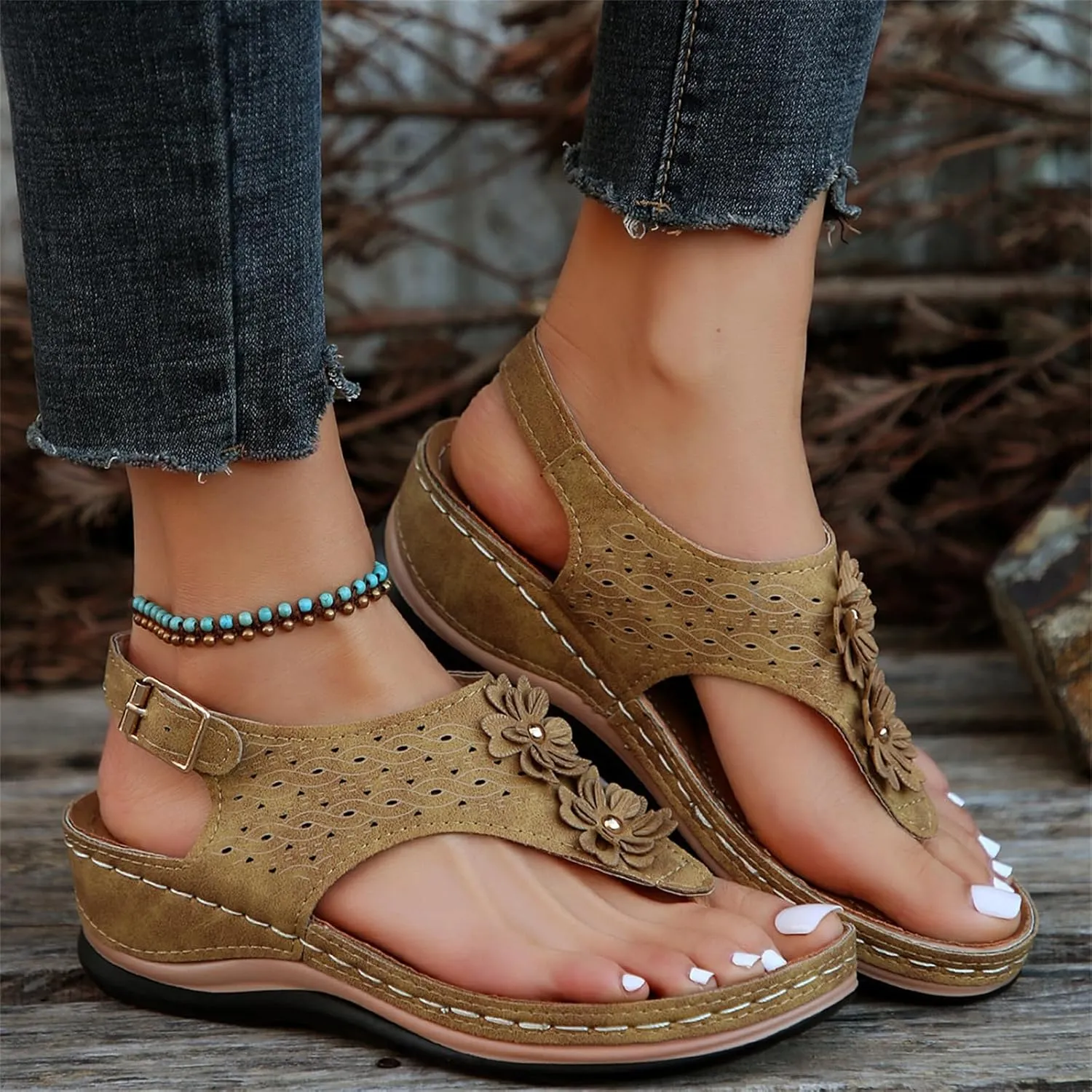 Ladmiple Sandals Women Fashion Dressy Summer Orthotic Slides Comfortable Walking Orthopedic Flip Flops with Arch Support