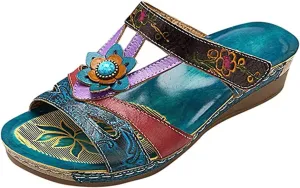 Ladmiple Womens Sandals Dressy Flat Arch Support Orthopedic Walking Slippers Summer Vintage Slip On Orthotic Flip Flops