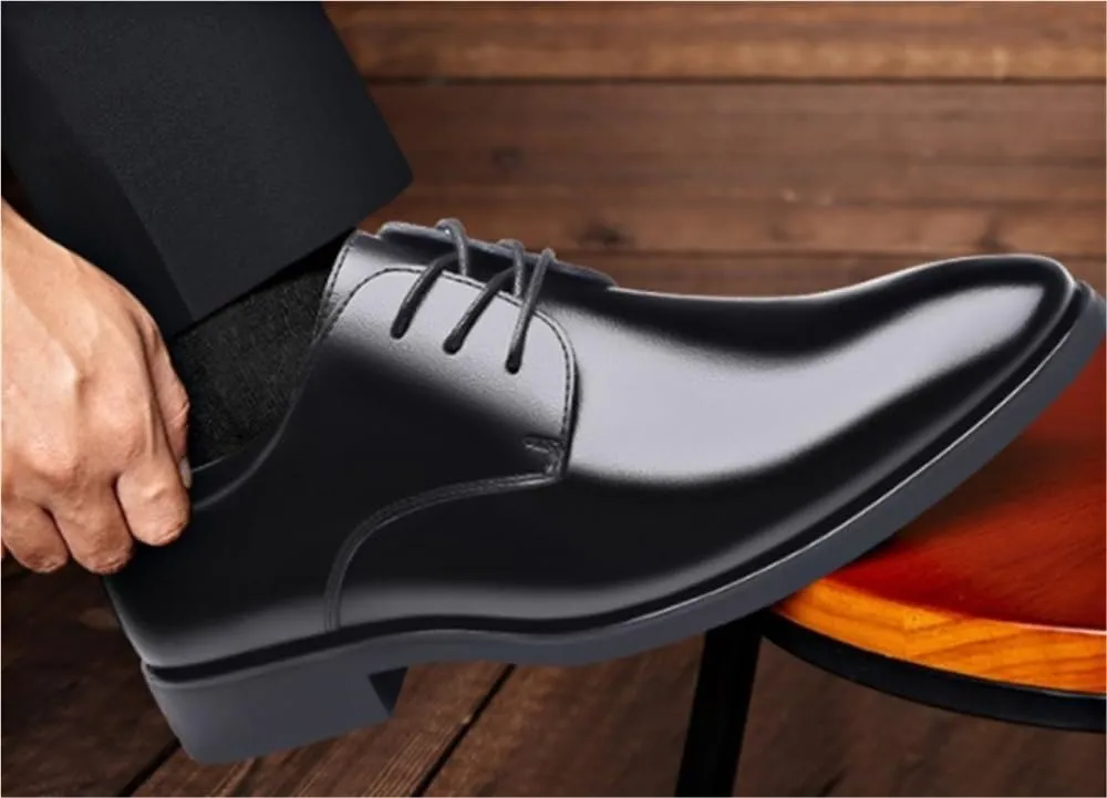 Oxfords Classic Casual Business Modern Work Wedding Shoes Mens Patent Leather Lace-Up Soft Bottom Cap Toe Dress Shoes