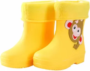 Unisex Child Fleece Lined aterproof Rain Boots Cute artoon Lightweight Toddler Rubber Winter Boots for Babies Girls