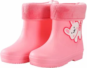 Unisex Child Fleece Lined aterproof Rain Boots Cute artoon Lightweight Toddler Rubber Winter Boots for Babies Girls