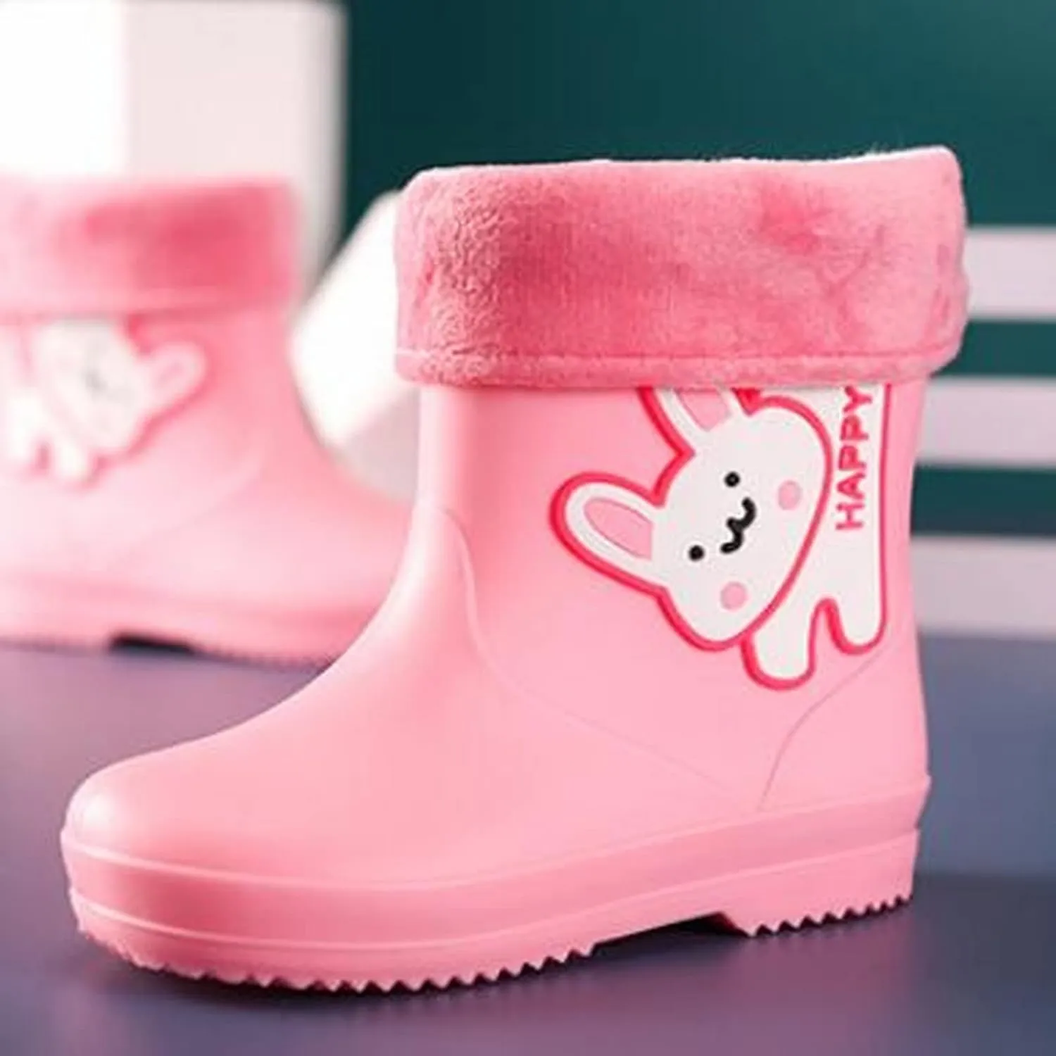Unisex Child Fleece Lined aterproof Rain Boots Cute artoon Lightweight Toddler Rubber Winter Boots for Babies Girls