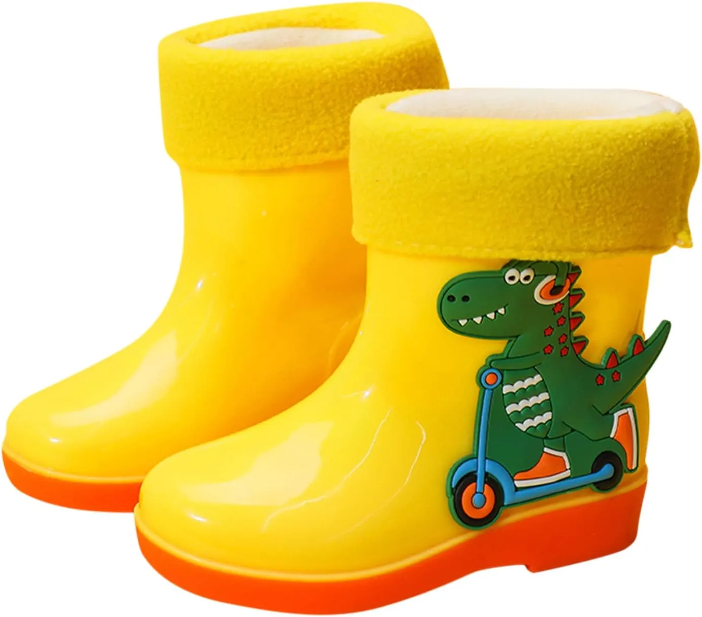 Unisex Child Fleece Lined Waterproof Rain Boots Cute Dinosaur Cartoon Lightweight Toddler Winter Rubber Boots