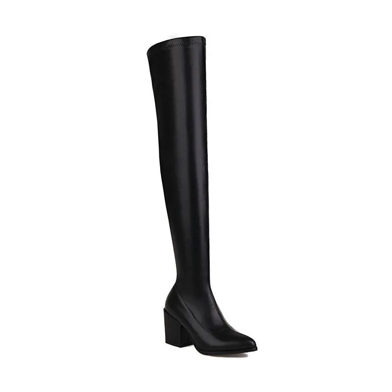 Women's Thigh High Elastic Slimming Leg Chunky Heel Fashion Boots