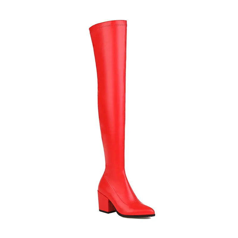 Women's Thigh High Elastic Slimming Leg Chunky Heel Fashion Boots