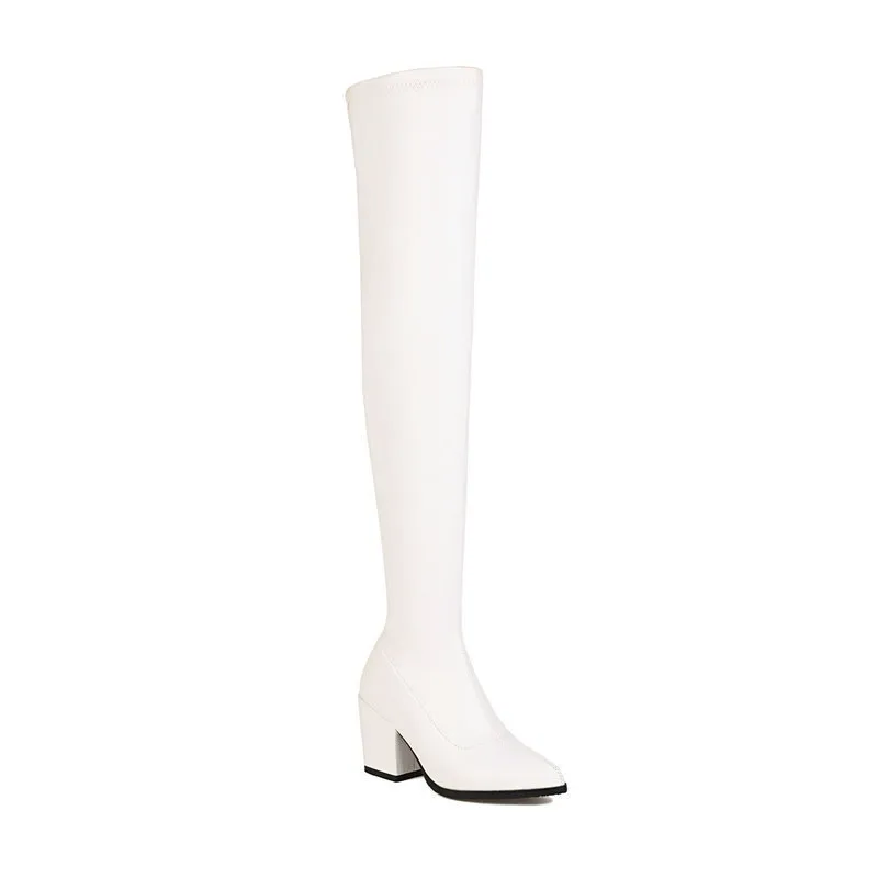 Women's Thigh High Elastic Slimming Leg Chunky Heel Fashion Boots